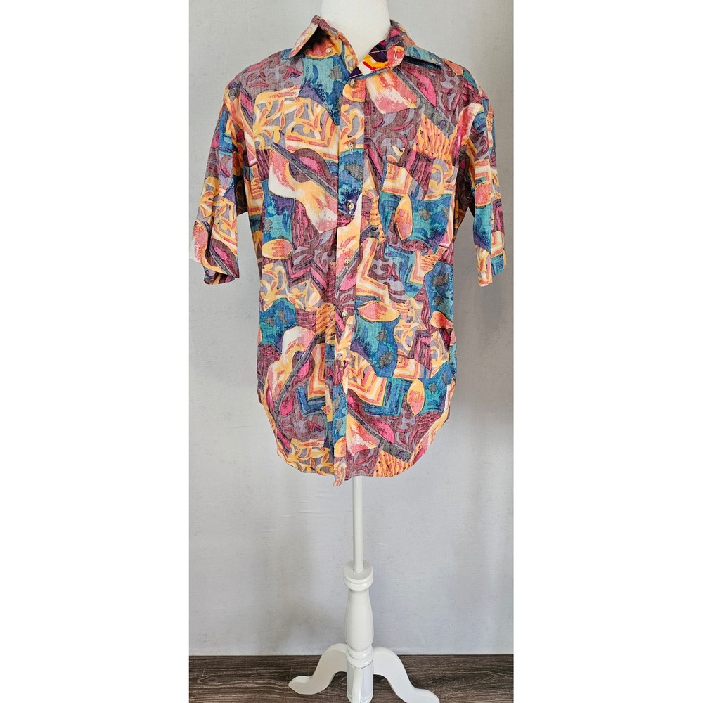 Twickers Kenneth Gordon Mens M Abstract Geometric Musical Print Cotton Shirt USA